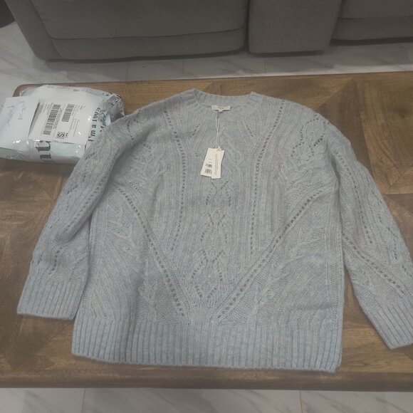 VINCE. Jumper Size L Cashmere & Merino Wool Blend Cable Open-Knit  New (roomy) - Picture 1 of 3
